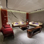 Cream & Red Leather Sofa Set with Diamond Quilted Craftsmanship, Natural Burl Wood Veneer & Gold Stainless Steel Trim